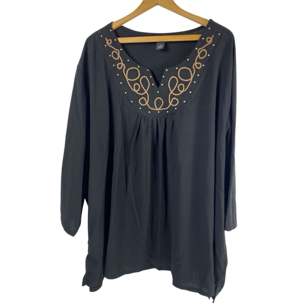 Maggie Barnes 5X Tunic Blouse Top Shirt Black Embroidered Western Countrycore